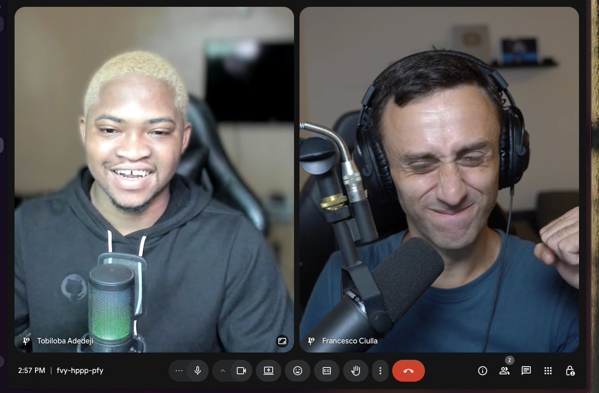 Tobiloba🥑 (@toby_solutions) on Twitter photo Had a really fun conversation with <a href="/FrancescoCiull4/">Francesco Ciulla</a> and it was so good cos we got to catch up on a ton of stuff around:
- Work
- Content creation
- Streaming
- DevRel
Francesco has been a huge mentor and personality that I have looked up to so much as a DevRel so this was a Had a really fun conversation with <a href="/FrancescoCiull4/">Francesco Ciulla</a> and it was so good cos we got to catch up on a ton of stuff around:
- Work
- Content creation
- Streaming
- DevRel
Francesco has been a huge mentor and personality that I have looked up to so much as a DevRel so this was a