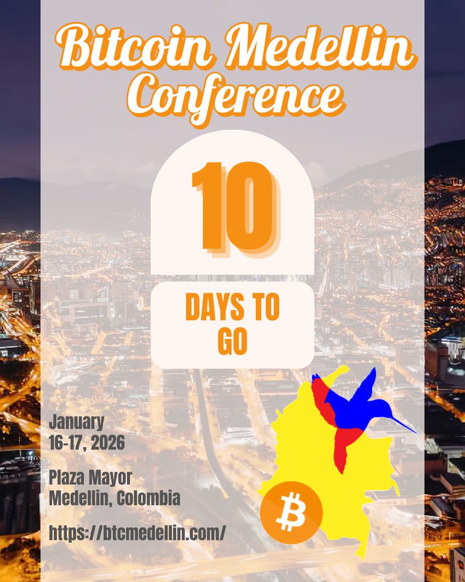 10 days until the biggest Bitcoin event in Medellin 🌎 #BitcoinMedellin