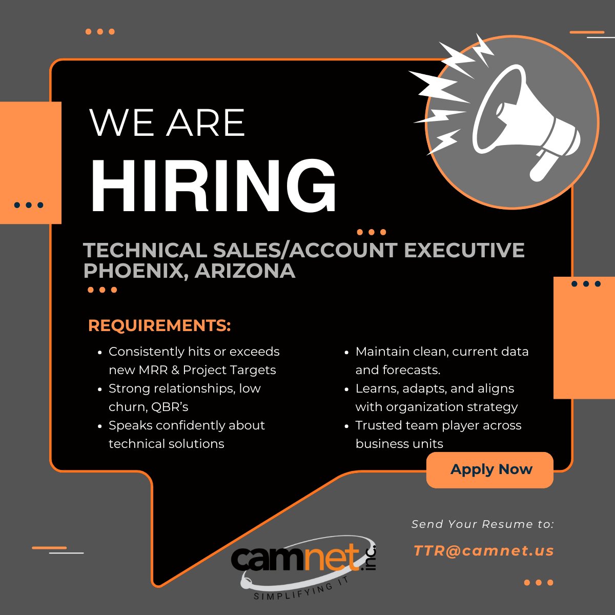 CamNet_Inc's tweet photo. 🌵 Selling tech in the land of sun, saguaro, and success.🌵
Available role for Technical Sales / Account Executive to help Arizona businesses thrive with cutting-edge IT solutions. If you can talk with engineers and close deals with decision-makers, this is your kind of heat. https://t.co/knPVkl6WeC