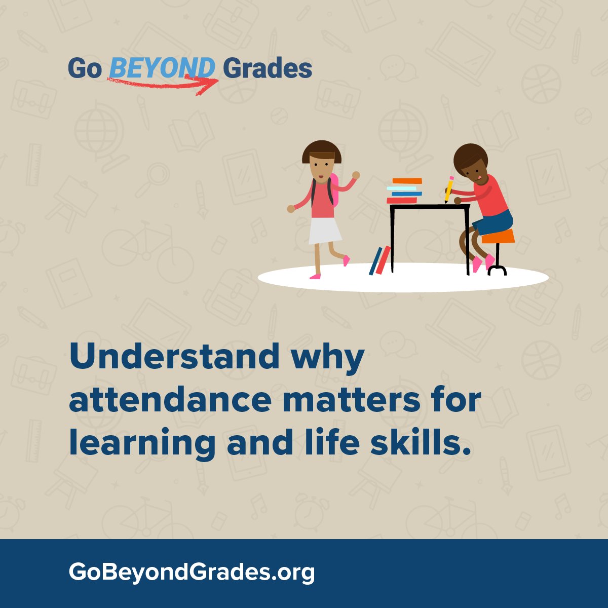 Showing up matters. Good attendance helps kids: 
🎯 stay on track with learning
🛠️ build their life skills
🤝 make meaningful social connections

#GoBeyondGrades
Learn more from <a href="/bealearninghero/">Learning Heroes</a> : GoBeyondGrades.org