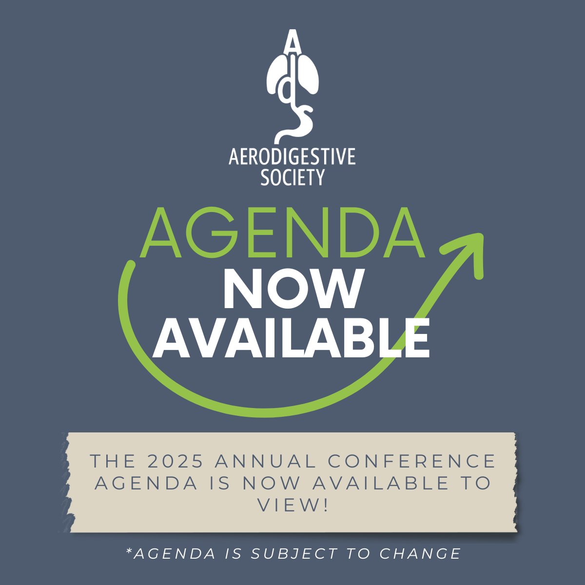 📣 Agenda is LIVE!

We’re thrilled to share that the Aerodigestive Annual Meeting agenda is now available. 🗓️✨ Get ready for an inspiring lineup of sessions and discussions. We’re still adding a few more incredible speakers — stay tuned! 🔗aerodigestive.us/preliminary-co…