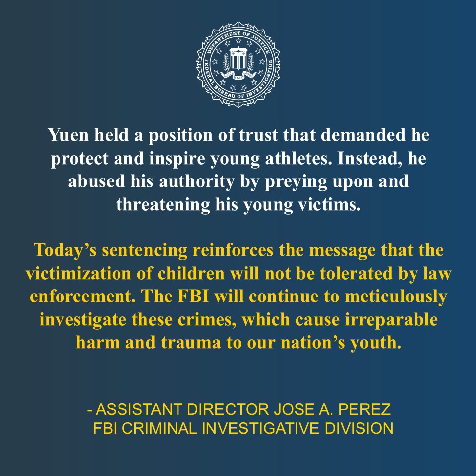 FBI (@fbi) on Twitter photo Hawaii Basketball Coach Sentenced to Over 33 Years for Child Exploitation and Harassment of 10 Victims justice.gov/opa/pr/hawaii-… <a href="/FBIHonolulu/">FBI Honolulu</a> Hawaii Basketball Coach Sentenced to Over 33 Years for Child Exploitation and Harassment of 10 Victims justice.gov/opa/pr/hawaii-… <a href="/FBIHonolulu/">FBI Honolulu</a>