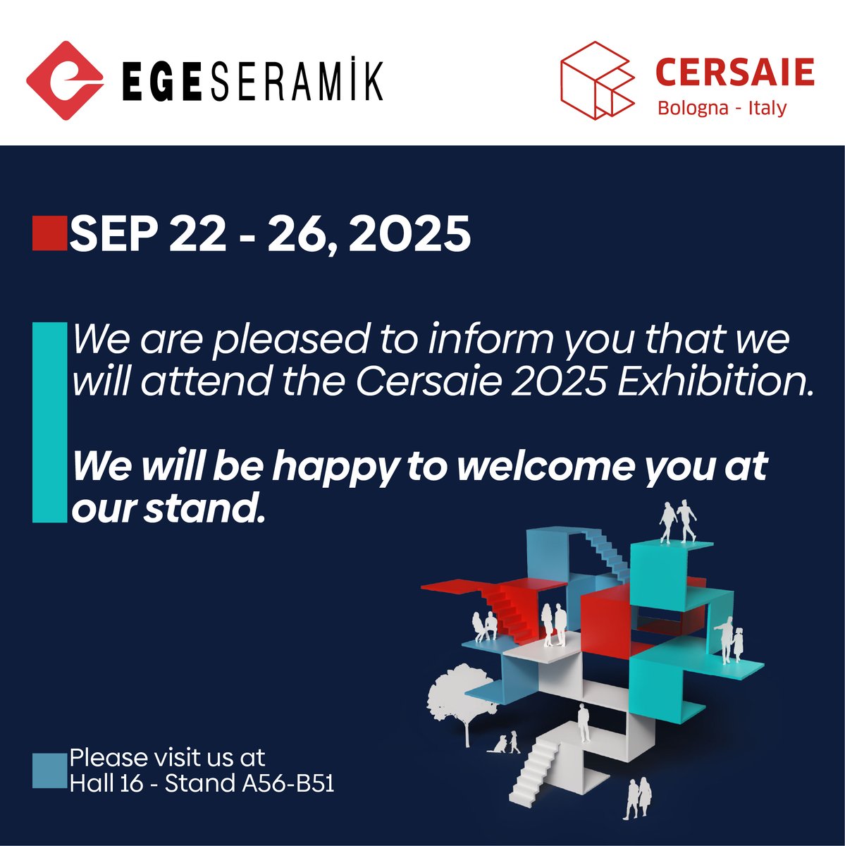 Discover our new collection at Cersaie 2025 – the world’s leading ceramics exhibition!
22–26 September 2025 | Bologna, Italy
Hall 16 – Stand A56-B51
#EgeSeramik #Cersaie2025