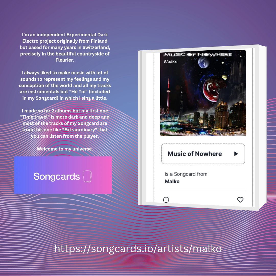 Indie Music Lift ( Music Promoter) (@neomusic7) on Twitter photo IndieMusicLift's Card of the Day, Music of Nowhere by Malko
Listen via link in the bio of <a href="/unlockyoursound/">Christopher Carvalho</a>
songcards.io/artists/malko
For Music distribution services visit StreamOnDistro <a href="/streamondistro/">Streamondistro (music distributor)</a>
#songcards #proofoffan #artistspotlight #fypmusic IndieMusicLift's Card of the Day, Music of Nowhere by Malko
Listen via link in the bio of <a href="/unlockyoursound/">Christopher Carvalho</a>
songcards.io/artists/malko
For Music distribution services visit StreamOnDistro <a href="/streamondistro/">Streamondistro (music distributor)</a>
#songcards #proofoffan #artistspotlight #fypmusic