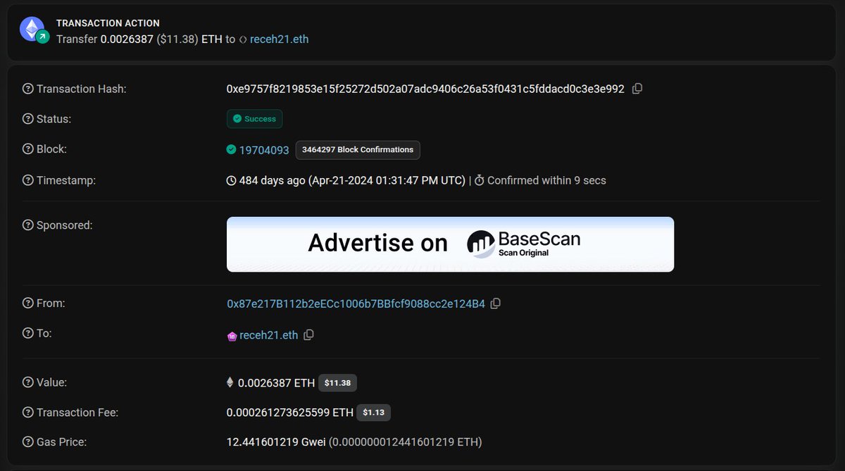 lone_hero21's tweet image. Just signed in with my X account to celebrate my standout @etherscan moment

This is my first transaction on Ethereum 
Looking back, this was the moment I really started my on-chain journey

#Etherscan #10YearsofEtherscan