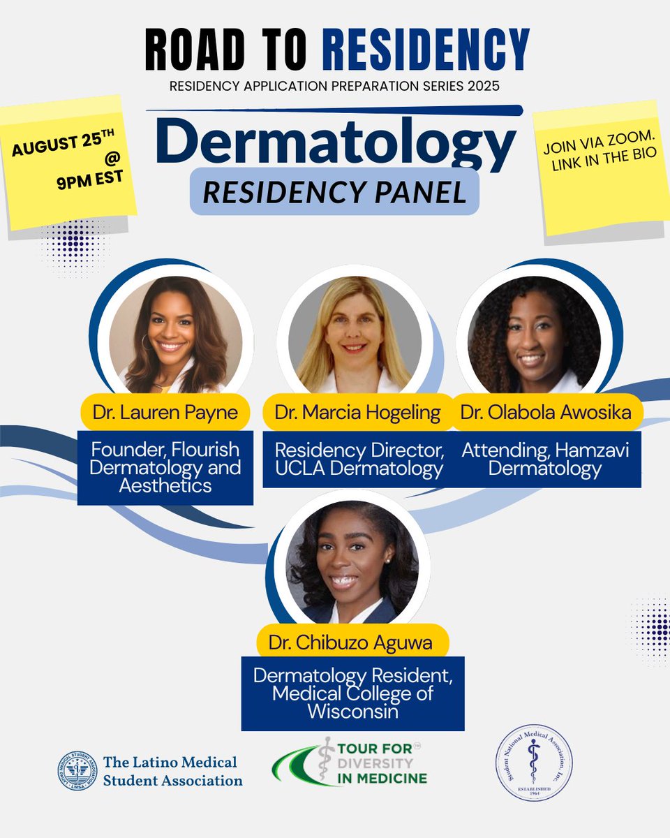 The Student National Medical Association (SNMA) (@snma) on Twitter photo Interested in Dermatology? Want to hear DIRECTLY from those on the other side of the application? Well, we've got all of your needs answered in one panel. Join us on Monday, August 25th at 8pm EST via Zoom.  You'll thank us later.
Link: ow.ly/eF5150WHlF1 Interested in Dermatology? Want to hear DIRECTLY from those on the other side of the application? Well, we've got all of your needs answered in one panel. Join us on Monday, August 25th at 8pm EST via Zoom.  You'll thank us later.
Link: ow.ly/eF5150WHlF1