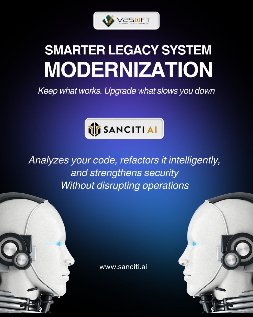 v2soft's tweet image. Modernize legacy systems without losing what works.
#SancitiAI upgrades performance, enhances security & keeps business logic intact with intelligent code analysis+automated refactoring.
Book a Demo today 👉 sanciti.ai
#LegacySystemModernization #AIautomation #SDLC
