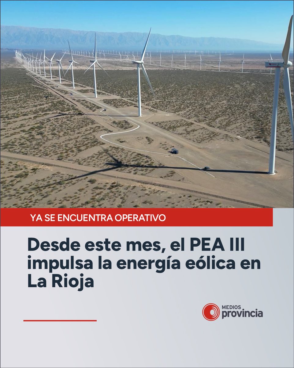 mediosprovincia's tweet photo. 🌬️Desde la primera semana de agosto, el Parque Arauco alcanzó un nuevo logro: la habilitación comercial de 92,3 MW del PEA III, el nuevo parque eólico riojano. https://t.co/nC4UaQ8L1Y