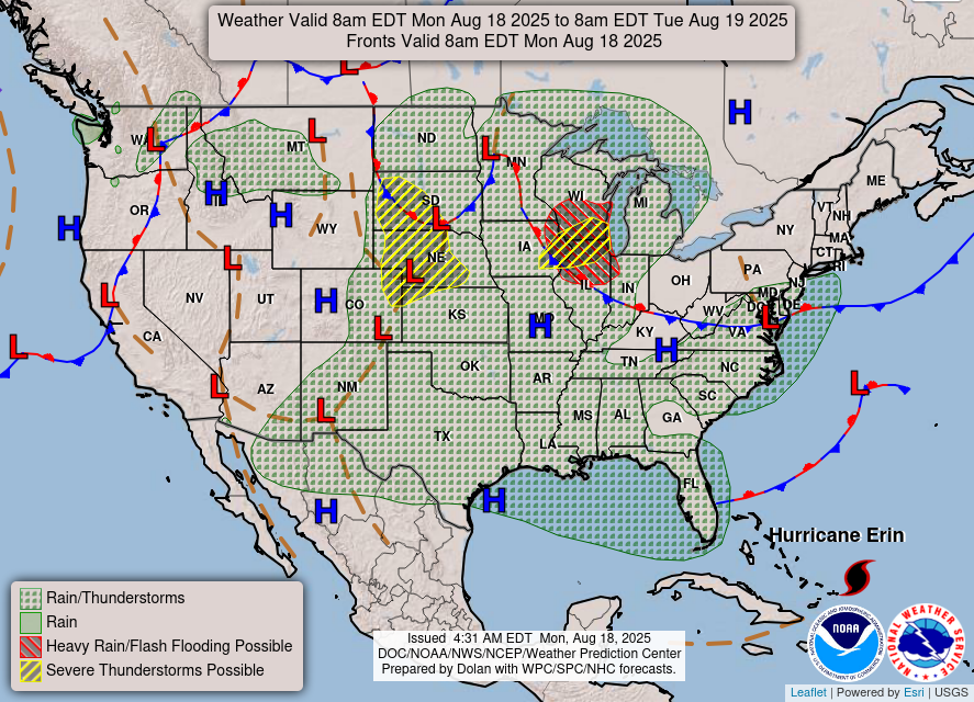 National Forecast Chart for 8/18/25.