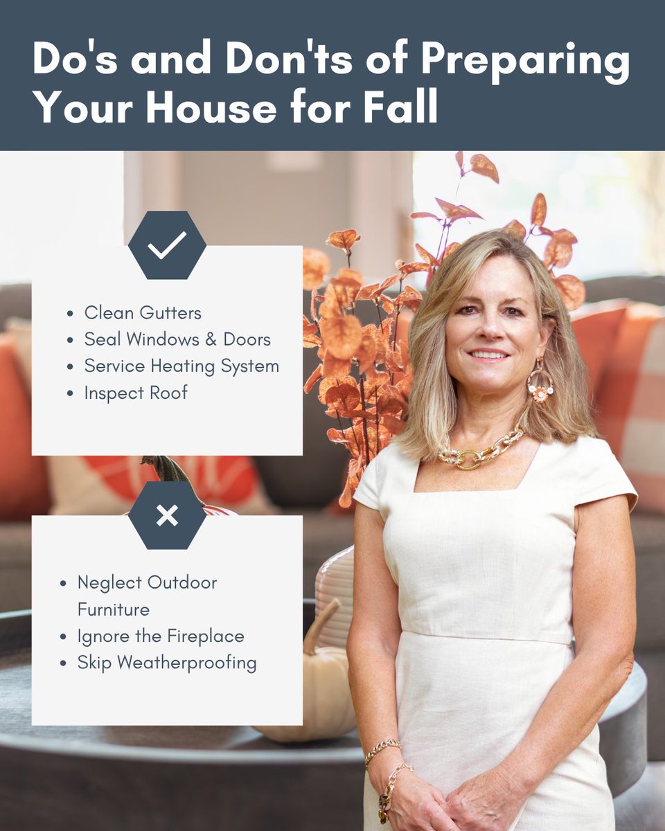 terribuseman's tweet image. 🍂 Fall prep isn’t just pumpkins on the porch.
Before the leaves drop, make sure your home is truly ready for the season. From sealing windows to showing your fireplace some love—these do’s and don’ts could save you stress (and money) later.

#HomePrepTips #TerriBuseman