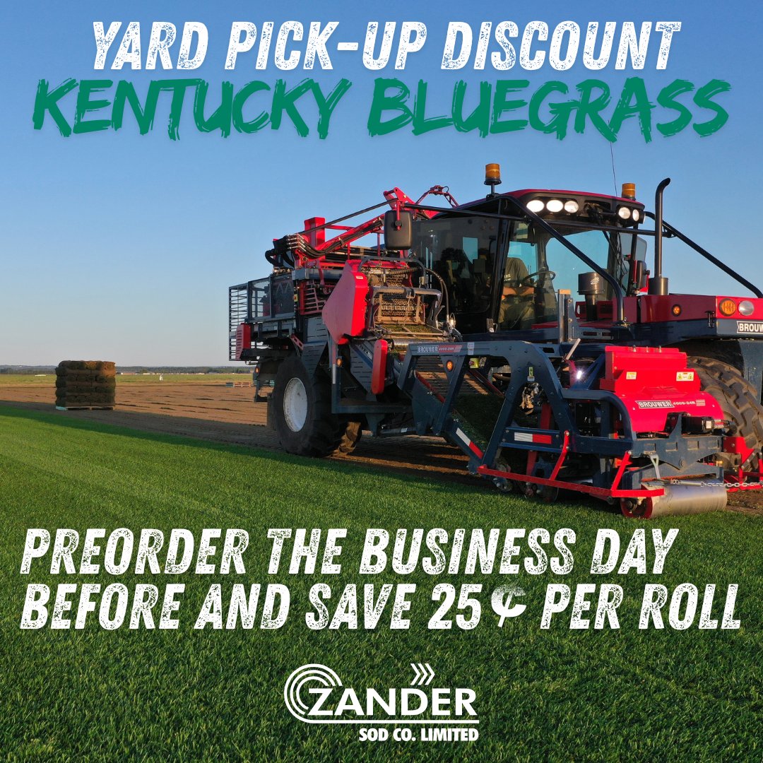PREORDER DISCOUNT!
For all yard pick-up orders of KENTUCKY BLUEGRASS, preorder at least one business day in advance to save $0.25 per roll!

Cost savings for you, improved efficiency for us!

*Orders must be pre-paid to qualify*

Call or visit us to place your order today.