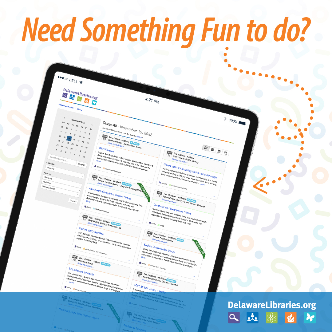 DELibraries's tweet image. Join the FUN at Delaware Libraries. Attend programs, story times, book clubs, craft sessions, and more! It&apos;s all FREE with your #DelawareLibraries Card. delawarelibraries.org/librarycard #netde #libraryfun  #eventsDE