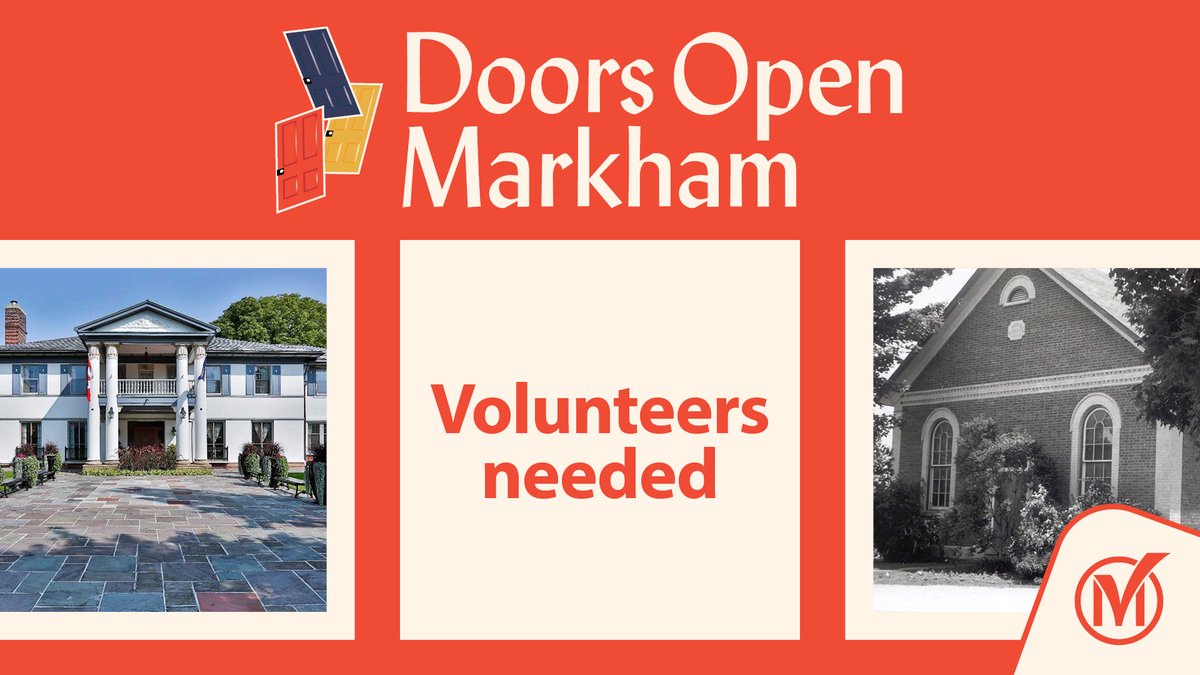 We’re looking for friendly and enthusiastic volunteers to help welcome guests during Doors Open Markham. You'll be stationed at one of our featured locations across the city and provide basic site information to visitors. 

Ready to get involved in your community? 

Sign up