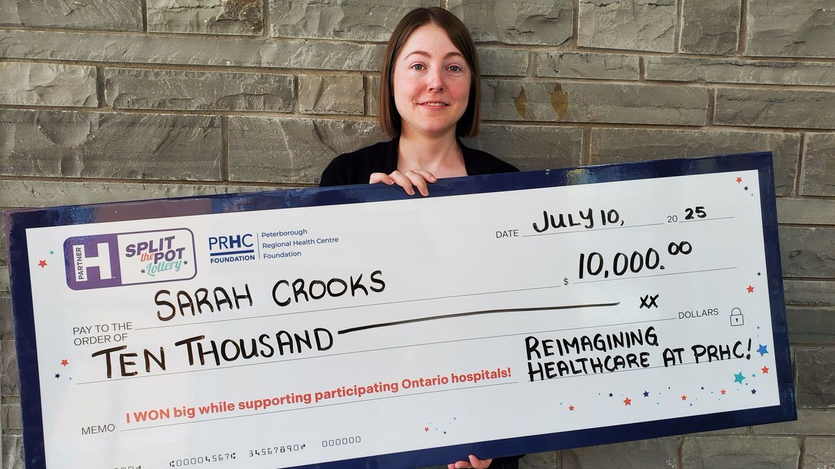 🎟️Join the Split the Pot Lottery for a chance to support any of 81 Ontario hospitals including PRHC &amp; win cash prizes...like Sarah!😮This month, you can still enter in time for one last Early Bird deadline Aug 20 before the Grand Prize deadline Aug 27.🤞buff.ly/kv2wk1D