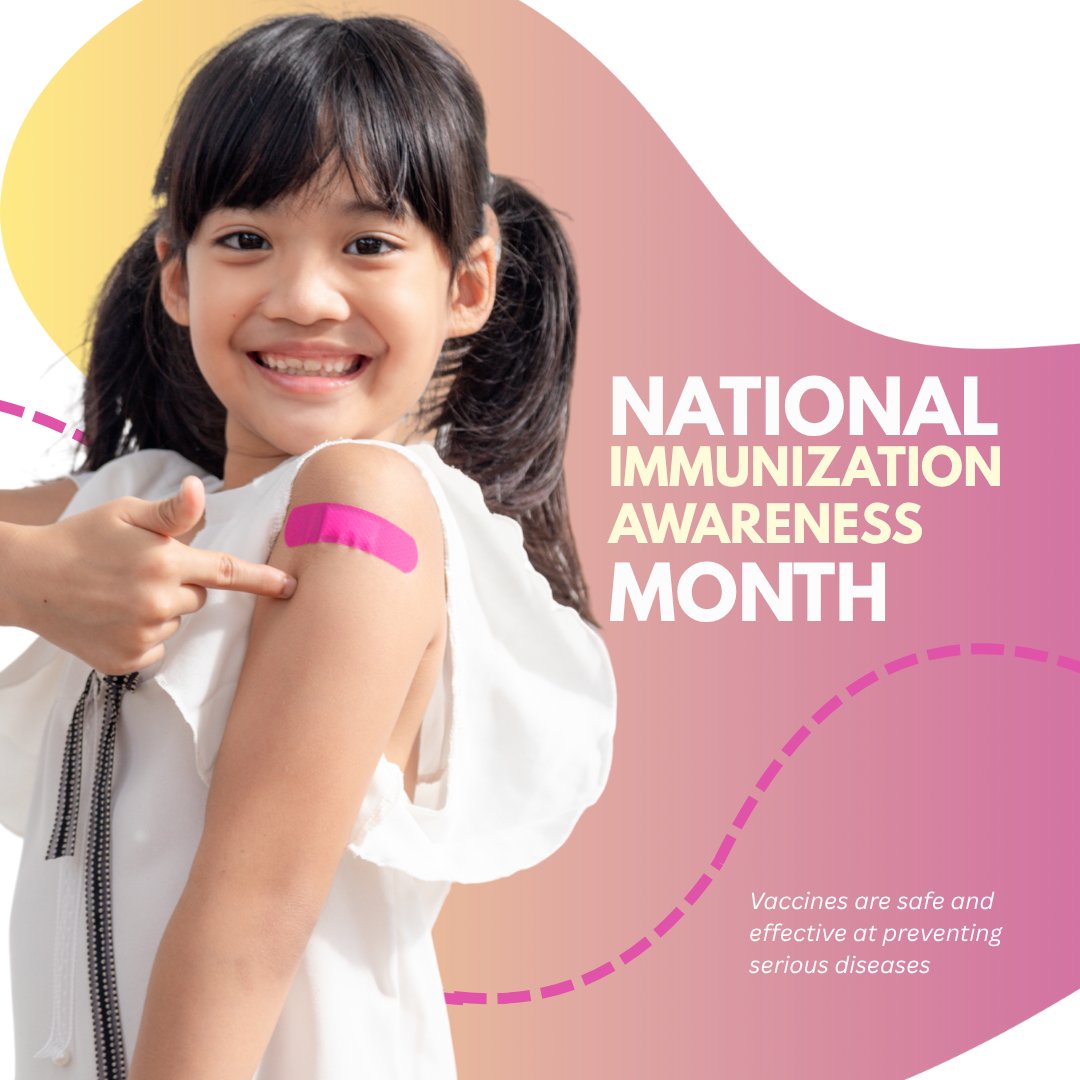 August is National Immunization Awareness Month!  Vaccines protect people of all ages—from childhood shots to adult boosters. Prevention is powerful. Let’s stay strong, healthy, and protected—together. #NIAM #NationalImmunizationAwarenessMonth