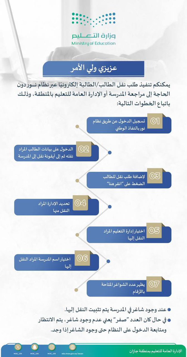 #نظام_نور 
- تم إتاحة #نقل_الطلاب من خلال نظام نور 
من حساب #مدير_المدرسة
ومن حساب #ولي_الأمر 
#العام_الدراسي_1447هـ