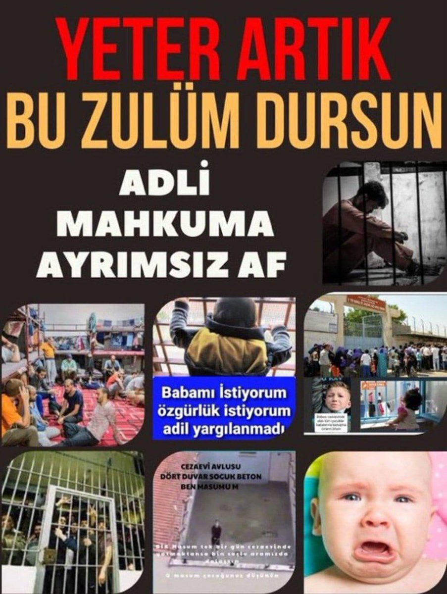 Ahmet Tac (@ahmet_tac55316) on Twitter photo GenelAf Sebepleri 🇹🇷
🗣️2002 tutuklu hükümlü sayısı:59.429
🗣️2025 tutuklu hükümlü sayısı:407.456
🗣️2025 denetimde olan mahkum sayısı:500.000
🗣️110.059 mahkumun yatağı yok…
Neden bu mağduriyetler giderilmiyor
<a href="/eczozgurozel/">Özgür Özel</a> <a href="/herkesicinCHP/">CHP 🇹🇷</a> <a href="/M_Sarigul/">Mustafa Sarıgül</a> GenelAf Sebepleri 🇹🇷
🗣️2002 tutuklu hükümlü sayısı:59.429
🗣️2025 tutuklu hükümlü sayısı:407.456
🗣️2025 denetimde olan mahkum sayısı:500.000
🗣️110.059 mahkumun yatağı yok…
Neden bu mağduriyetler giderilmiyor
<a href="/eczozgurozel/">Özgür Özel</a> <a href="/herkesicinCHP/">CHP 🇹🇷</a> <a href="/M_Sarigul/">Mustafa Sarıgül</a>