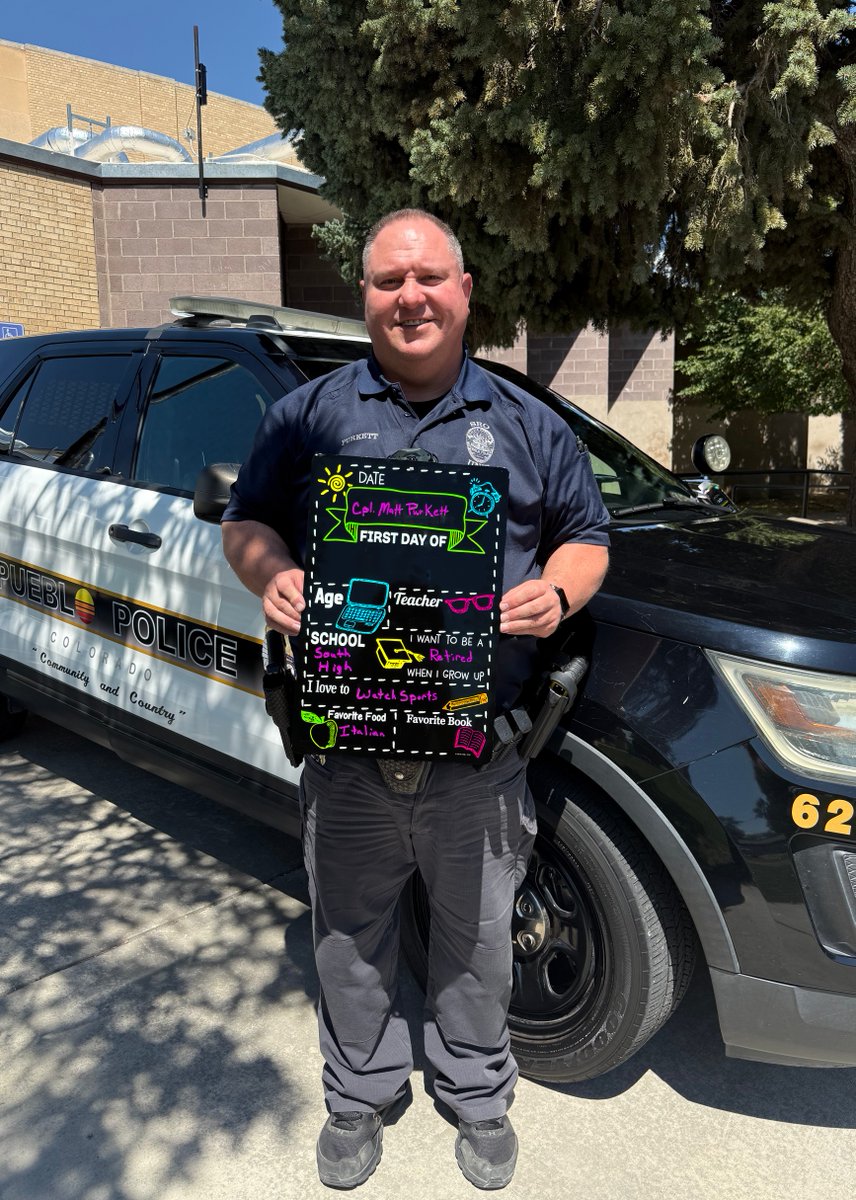 Meet Corporal Purkett! 👮‍♂️ One of several School Resource Officers ready to kick off the school year! Say hi if you see him! SROs are here to support &amp; mentor, promoting safety &amp; success for all. Wishing everyone a fantastic school year! 📚✨ #BackToSchool #PuebloCommunity