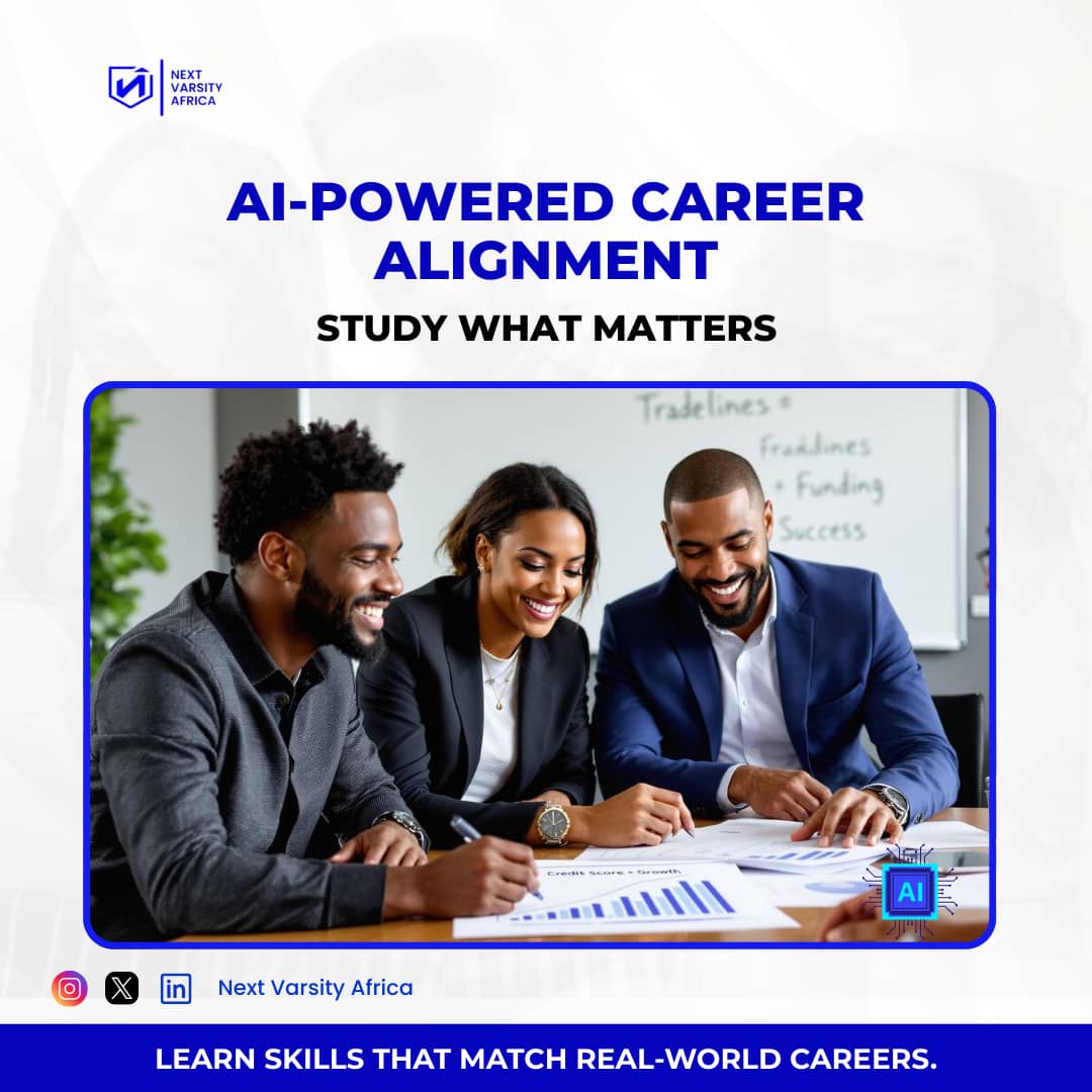 NextVarsityA's tweet photo. Want a job-ready education? 🤔 NVA's AI engine aligns learning with real career paths, so every lesson counts. 🔍 Stop guessing, start growing! Join the waitlist: 
https://t.co/e4sCKPwqpx
 #CareerDrivenLearning #FutureSkills #NextVarsityAfrica https://t.co/z9BY45etyh