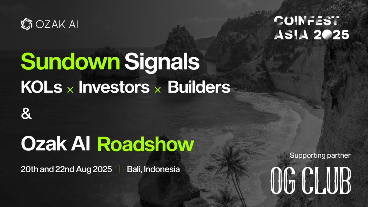 OG Club DAO (@ogclubdao) on Twitter photo 🚀We at <a href="/OgclubDAO/">OG Club DAO</a> are excited to partner with <a href="/CoinfestAsia/">Coinfest Asia</a> 2025 happening in Bali:
Sundown Signals x Ozak AI Roadshow powered by OG Club DAO
👉 Sundown Signals - Wed, Aug 20, 7:00 PM (GMT+7) - lu.ma/sundownbali
👉 Ozak AI (<a href="/OzakAGI/">Ozak AI</a>) Roadshow - Fri, Aug 22, 11:00 AM 🚀We at <a href="/OgclubDAO/">OG Club DAO</a> are excited to partner with <a href="/CoinfestAsia/">Coinfest Asia</a> 2025 happening in Bali:
Sundown Signals x Ozak AI Roadshow powered by OG Club DAO
👉 Sundown Signals - Wed, Aug 20, 7:00 PM (GMT+7) - lu.ma/sundownbali
👉 Ozak AI (<a href="/OzakAGI/">Ozak AI</a>) Roadshow - Fri, Aug 22, 11:00 AM