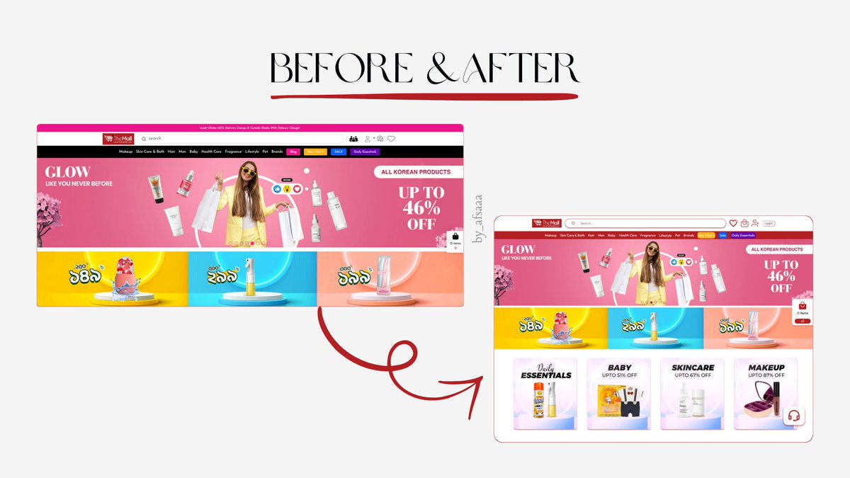 by_afsaaa's tweet photo. Redesigned the hero section for Mall BD, a Makeup &amp; skincare based e-commerce site in 🇧🇩.

Check out the case study 👇
https://t.co/D087C3J7dI

#UXDesign #UIRedesign #CaseStudy  #EcommerceUX #FigmaDesign #likeforlikes https://t.co/KdKSziVdEk