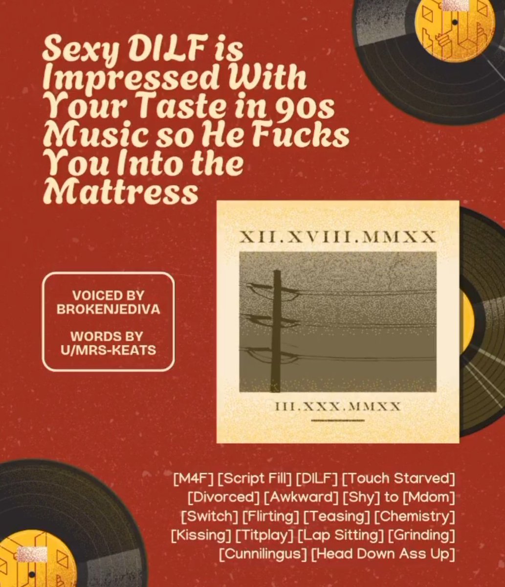 BRAND NEW DILF AUDIO 

'Sexy DILF Is Impressed With Your Taste in 90s Music So He Fucks You Into The Mattress' 

Yup, this one felt pretty on brand for me, and the script by u/Mrs-Keats is superb

Go have a listen right here 

reddit.com/r/gonewildaudi…