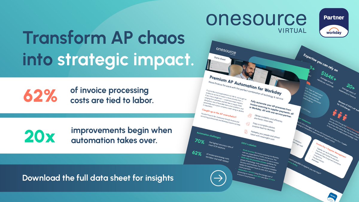 OneSourceV's tweet image. Your finance team spends 62% of time on manual AP tasks. That's strategic work not happening. Automation doesn't replace people—it elevates them. What could your team achieve?hubs.ly/Q03BPZJR0

#FinanceTransformation #StrategicFinance
