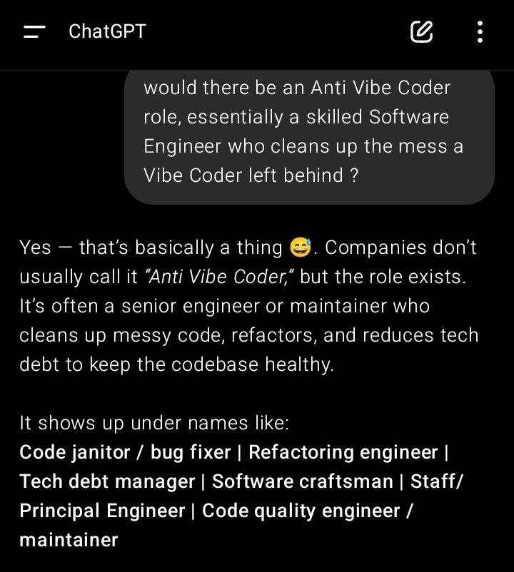 jfullstackdev's tweet image. at least it existed even before AI — oops, guess what, it’s a Software Engineer 😅