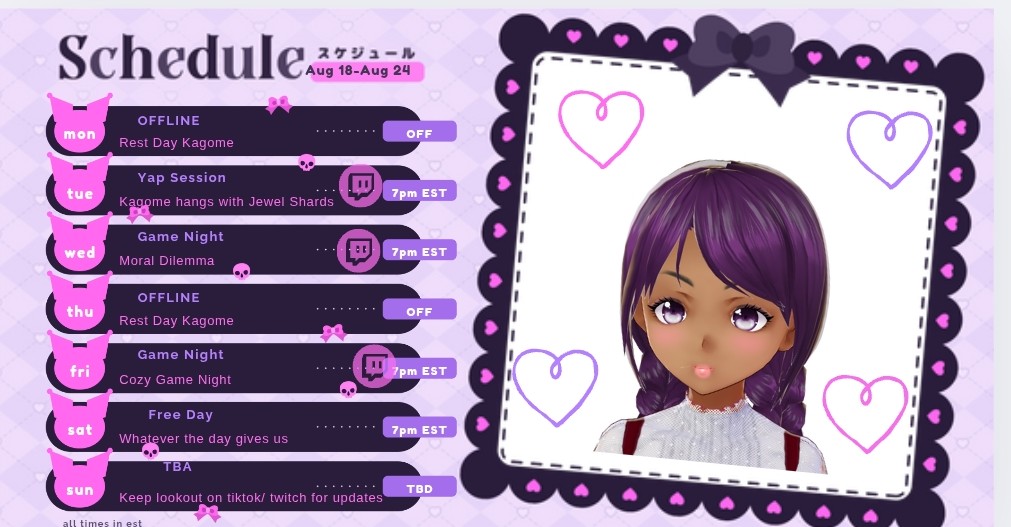 Schedule for this week my loves 💕💕 #Vtuber #TwitchStreamers