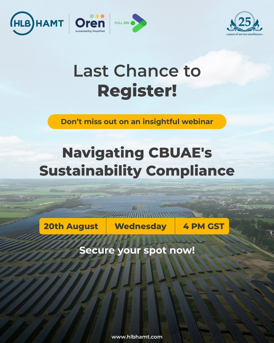 This is your last chance to register!

Join our expert-led #webinar with Oren and Full Bin Group on Wednesday, 20 August 2025, 4PM GST to gain insights into "Navigating #CBUAE's #Sustainability #Compliance". 

Register Now - hlbhamt.com/hlb-hamt-is-pr…