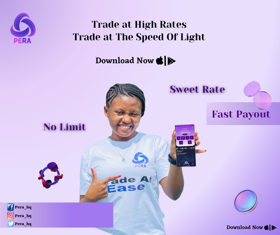 Pera_hq's tweet image. Why sell your coins and giftcards for peanuts when you can actually sell them for huge amounts on Pera. Download the Pera app today available on both App Store and Google play store.
#pera #tradeatease #downloadapp #appstore #googleplaystore