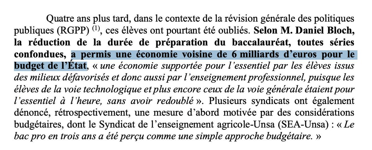 ℹ️
Un rapport flash de l'Assemblée nationale étrille les réformes du lycée pro depuis 2009 et recommande :
➡️Supprimer la co-intervention &amp; le chef-d’œuvre &amp; rétablir les volumes horaires disciplinaires
➡️ Supprimer le parcours en Y
➡️ 4e année en lycée pro pour les volontaires