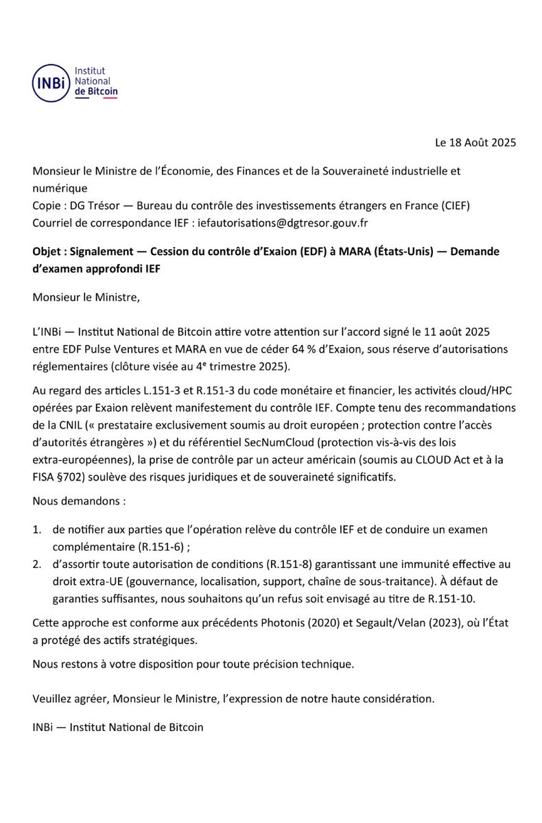 La France dispose d’atouts uniques pour développer un minage de Bitcoin bas carbone et utile au système électrique : charges flexibles, au plus près des sites de production, avec une énergie décarbonée.

Les excédents de production nucléaire pourraient être valorisés sur site par
