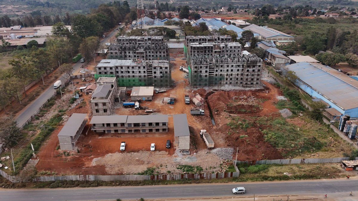 boma_yangu's tweet photo. A landmark initiative under the Affordable Housing Programme (AHP) and implemented by the State Department of Housing and Urban Development, the Thika Uti Affordable Housing Project is transforming urban living by providing modern, affordable homes while generating economic opportunities for the local community.
Launched in December 2024, the project comprises six blocks with a total of 573 housing units. 
Block B features spacious two- and three-bedroom apartments, while Block A offers social housing units in both two- and three-bedroom configurations, catering to diverse household needs.
The estate is thoughtfully planned with a range of community amenities, including a clubhouse, basketball court, kindergarten, children's play area, 32 retail shops and ample roadside parking, ensuring residents enjoy convenience, recreation and social interaction.
The project has already generated 271 jobs, directly engaging 60 carpenters, 20 masons, 140 casual labourers, six equipment operators, 20 steel fixers, seven welders, seven drivers, four security personnel and seven student trainees from local institutions. 
This employment not only provides livelihoods but also enhances skills development and stimulates economic activity in the surrounding community.