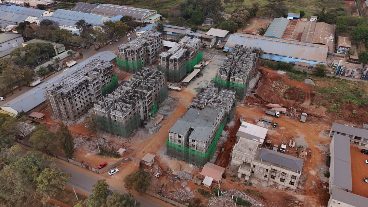 boma_yangu's tweet photo. A landmark initiative under the Affordable Housing Programme (AHP) and implemented by the State Department of Housing and Urban Development, the Thika Uti Affordable Housing Project is transforming urban living by providing modern, affordable homes while generating economic opportunities for the local community.
Launched in December 2024, the project comprises six blocks with a total of 573 housing units. 
Block B features spacious two- and three-bedroom apartments, while Block A offers social housing units in both two- and three-bedroom configurations, catering to diverse household needs.
The estate is thoughtfully planned with a range of community amenities, including a clubhouse, basketball court, kindergarten, children's play area, 32 retail shops and ample roadside parking, ensuring residents enjoy convenience, recreation and social interaction.
The project has already generated 271 jobs, directly engaging 60 carpenters, 20 masons, 140 casual labourers, six equipment operators, 20 steel fixers, seven welders, seven drivers, four security personnel and seven student trainees from local institutions. 
This employment not only provides livelihoods but also enhances skills development and stimulates economic activity in the surrounding community.