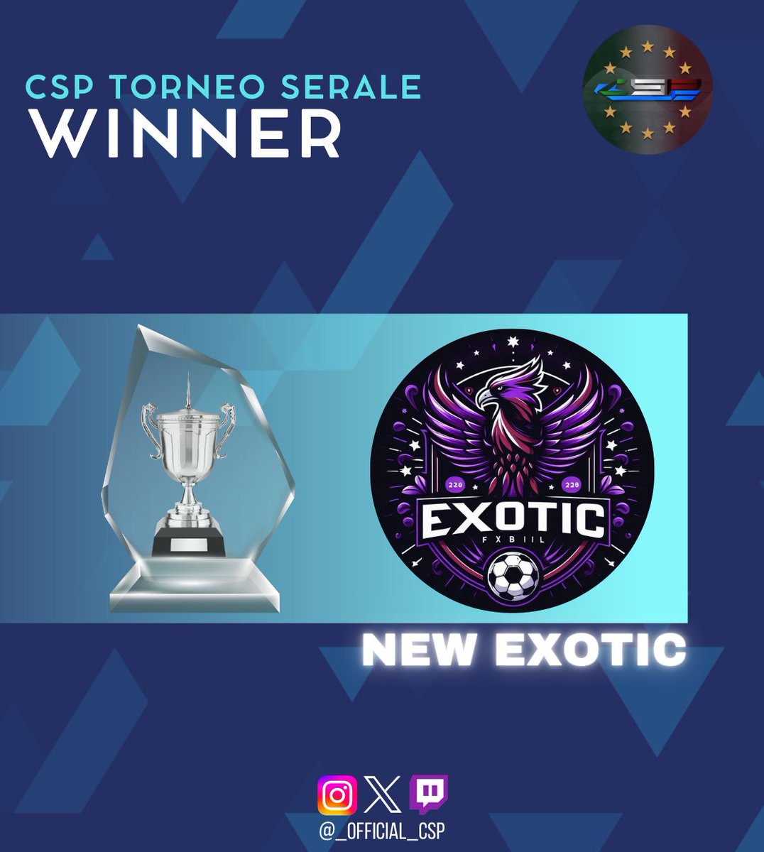 🏆 Complimenti <a href="/NewExotic_/">New Exotic</a> per la vittoria del torneo serale di Domenica 17/08.

🥇 Prima vittoria stagionale per i viola, conquistata in finale contro i <a href="/GMBLERS_/">GMBLERS ESPORTS</a> 

📌Noi ci vediamo stasera con un altro torneo alle ore 22:00

🔗Iscriviti Ora chat.whatsapp.com/DUmpzTJZs2i8W9…