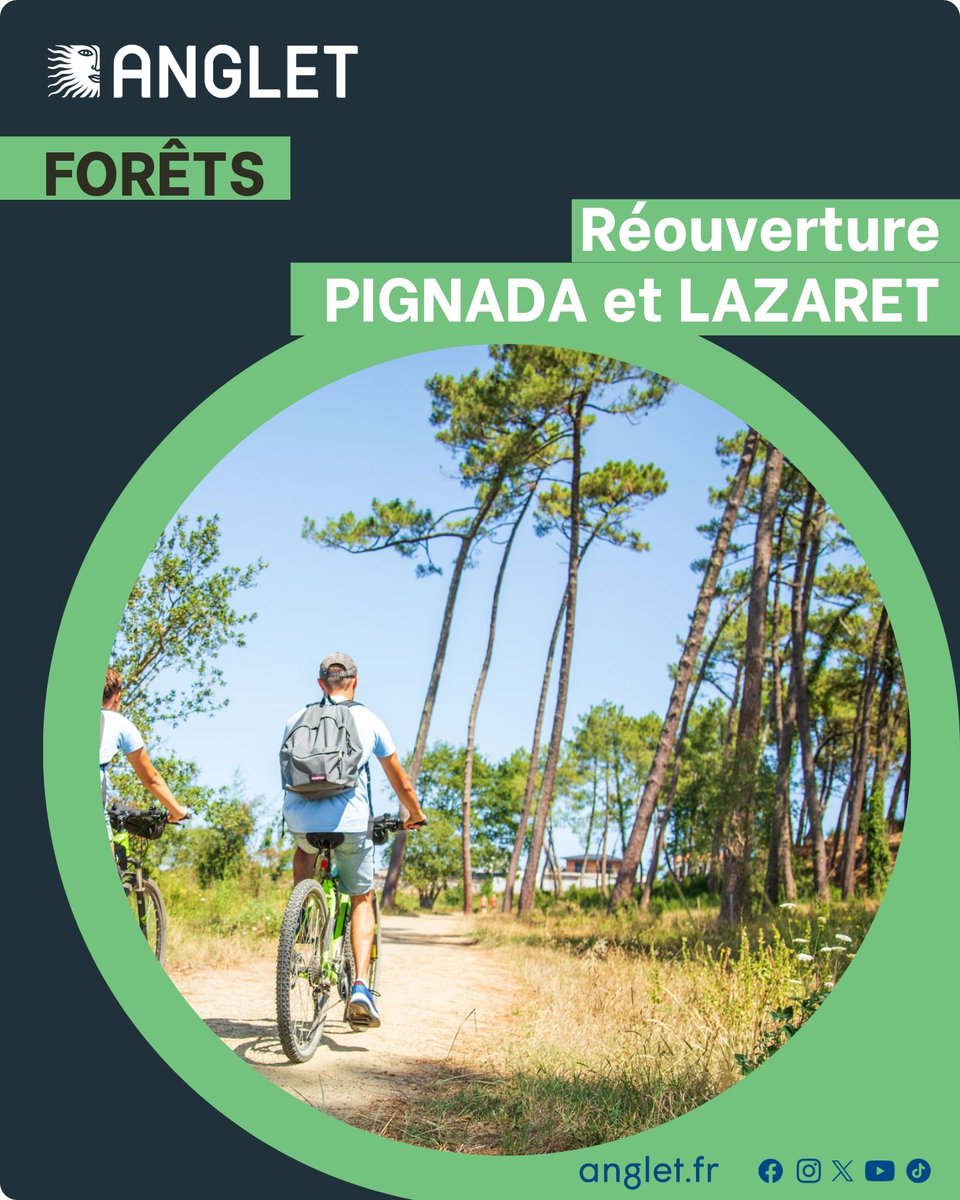 ✅Pignada &amp; Lazaret #Anglet 
🌲Nos domaines forestiers rouvrent aux promeneurs ce lun.18/08
👉Les barrières sont retirées au fil de la journée
ℹ️tinyurl.com/vkrajuk6
🚭Règles d'usage: interdiction d'allumer un🔥, y compris barbecues, de fumer, de bivouaquer, etc
#VilleAnglet