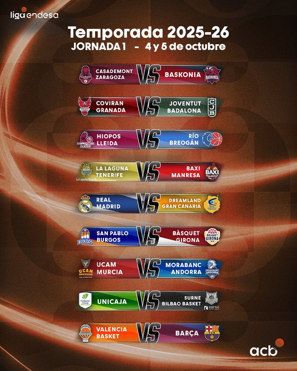 Víctor Ruiz (@viictorruiz12) on Twitter photo ⏰ La temporada 2025-26 arrancará el 4 de octubre
⚔️ El <a href="/UCAMMurcia/">UCAM Murcia</a> jugará su primer partido en el Palacio frente al Morabanc Andorra ⏰ La temporada 2025-26 arrancará el 4 de octubre
⚔️ El <a href="/UCAMMurcia/">UCAM Murcia</a> jugará su primer partido en el Palacio frente al Morabanc Andorra