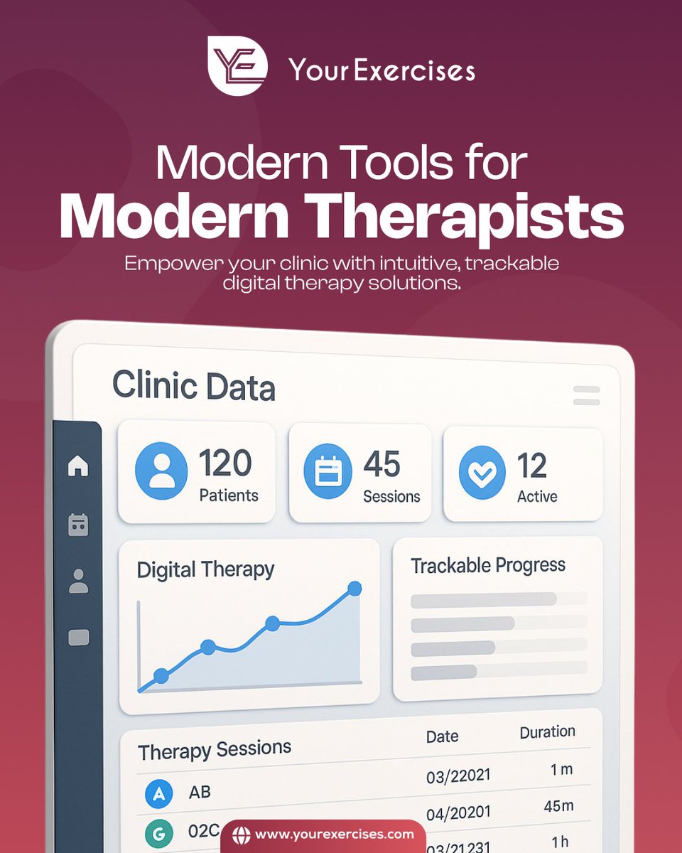 yourexercises's tweet photo. 💡 Modern problems need modern solutions.
Empower your clinic with trackable digital therapy tools that make patient progress simple &amp; effective. 🚀

#yourexercises #digitaltherapy #moderntherapists #healthtech #therapytools #patientcare #physiotherapy #rehabsolutions https://t.co/QdoXHvxE6T