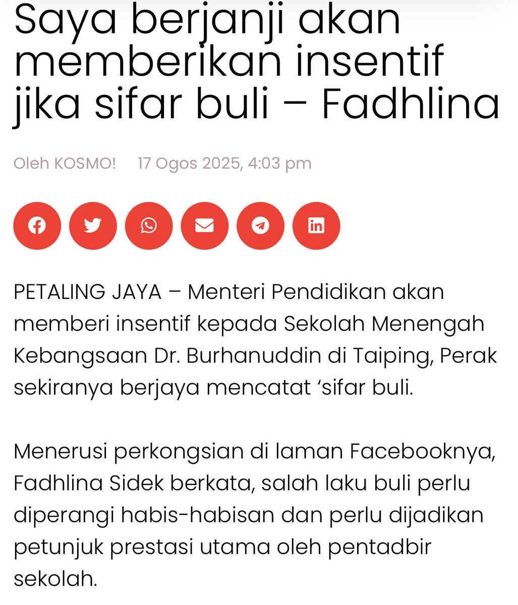 Tak rasa ka benda macam ni la yang menggalakkan lagi pentadbir sekolah untuk sorokkan kes buli? sebelum ni sorok kes sebab nak jaga nama baik sekolah, lepas ni sorok sebab nak dapat insentif? problematic lahh dia ni