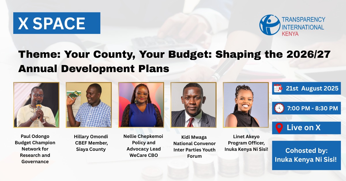 Kenya’s counties are drafting the 2026/27 Annual Development Plans—the blueprint for how resources will be spent. This is our moment as citizens, youth &amp; women to shape priorities &amp; push for accountability, fair allocation &amp; inclusion.

📢 Join the X Space conversation!
🗓 21st
