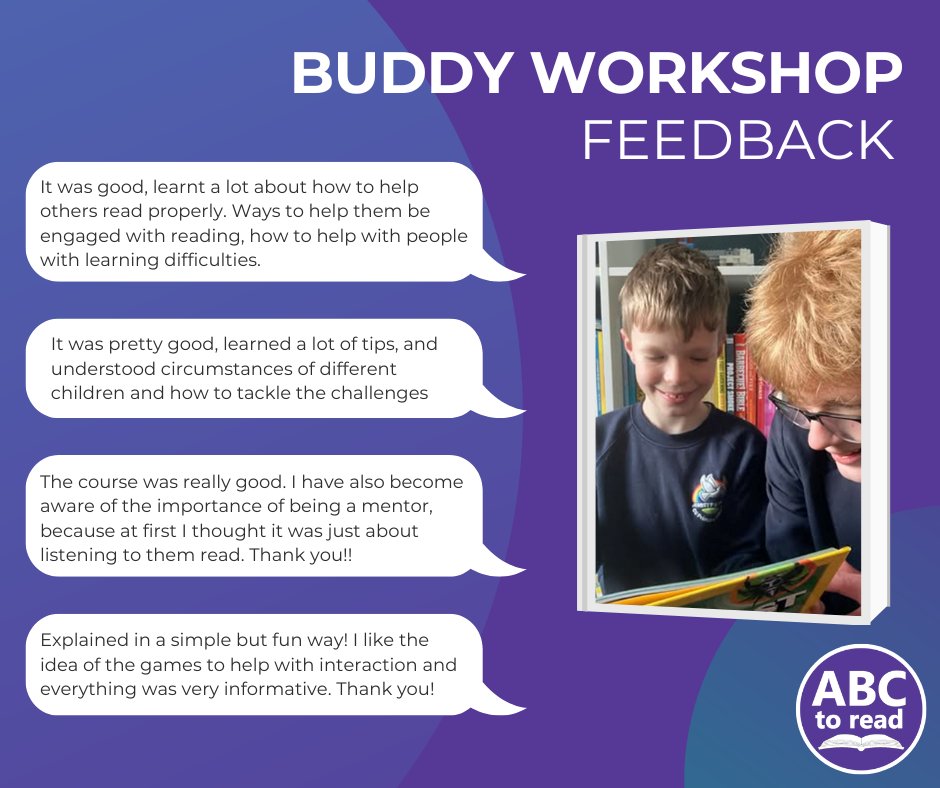 Give your older pupils the skills to support younger readers

As well as providing trained adult volunteers, ABC to read offers Buddy Workshops to schools looking to build reading support from within.

Please get in touch to find out more: info@abctoread.org.uk.