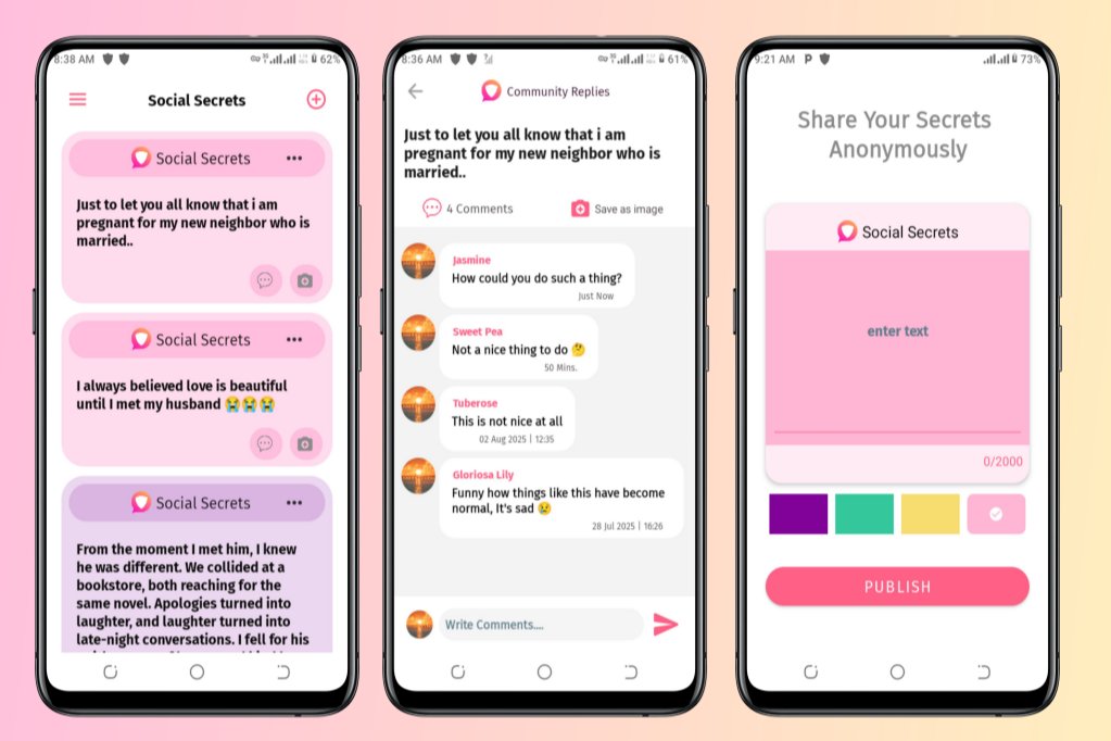 chukwualasu21's tweet image. While waiting for Google play store final approval, we improved the social Secrets App UI design and added more security measures to keep users safe.

Surely in coming days, the world will feel the Social Secrets experience.
#Androiddevelopment
#developer