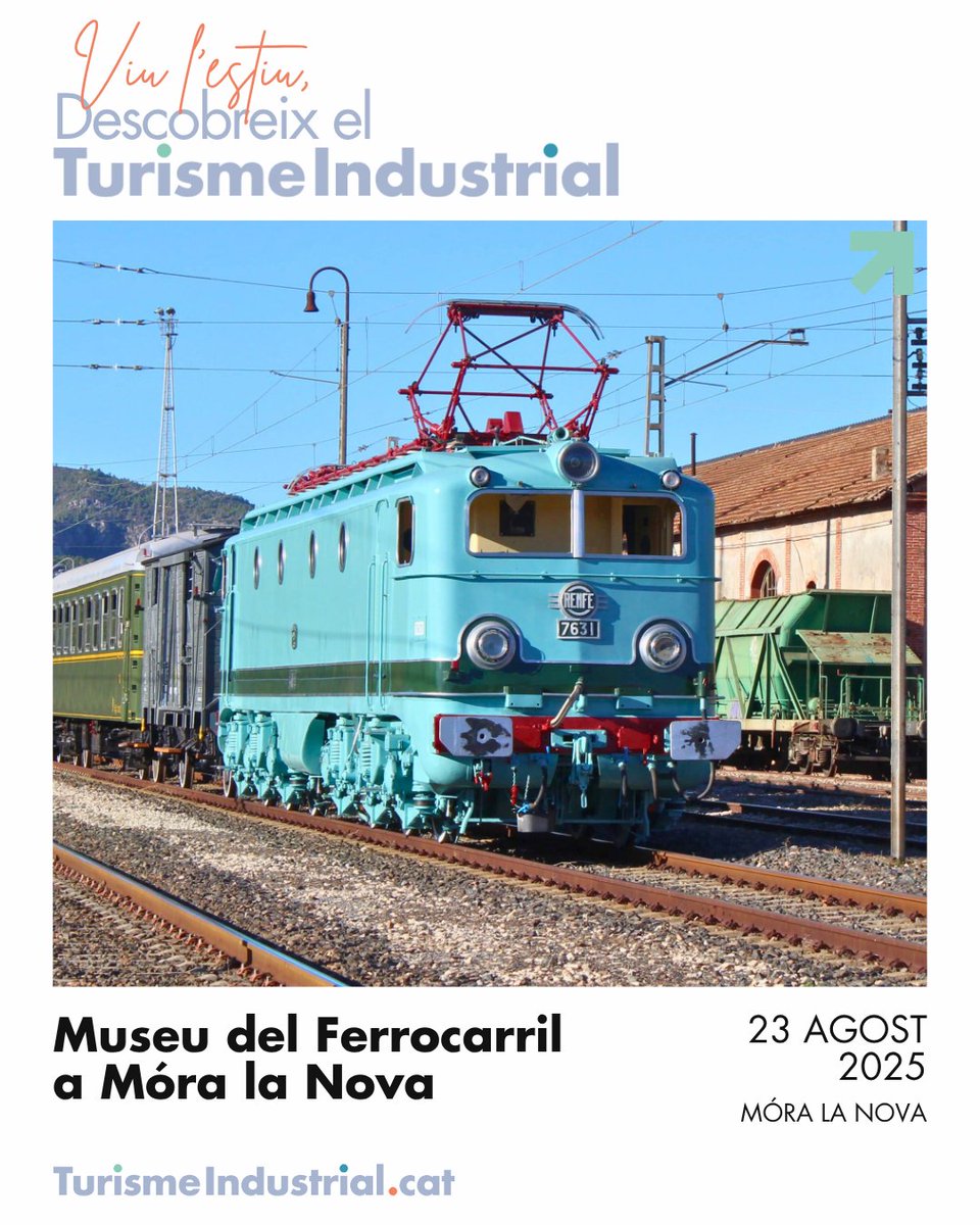 TurismeIndustrialCAT (@xatic_cat) on Twitter photo Agost és un mes per viure noves experiències. I això és possible al <a href="/mferrocarrilmln/">Museu del Ferrocarril a Móra la Nova</a>!🚂Gaudeix d'una locomotora elèctrica històrica amb cotxes de passatgers dels anys 50 en marxa.🔜
Viu l'estiu, descobreix el Turisme Industrial!✨
📆23/08
🔗xatic.cat/ca/activitats/…
#ViuEstiuXATIC Agost és un mes per viure noves experiències. I això és possible al <a href="/mferrocarrilmln/">Museu del Ferrocarril a Móra la Nova</a>!🚂Gaudeix d'una locomotora elèctrica històrica amb cotxes de passatgers dels anys 50 en marxa.🔜
Viu l'estiu, descobreix el Turisme Industrial!✨
📆23/08
🔗xatic.cat/ca/activitats/…
#ViuEstiuXATIC