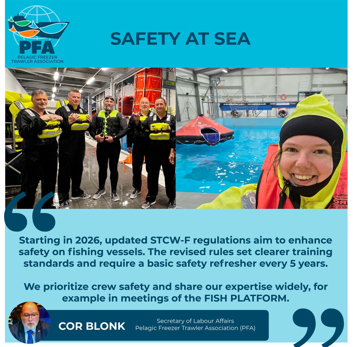 PFA_eu's tweet image. Safety at sea isn’t just policy – it’s people. In preparation for the updated STCW-F rules in 2026, the PFA is already taking action.

Our fisheries researcher @Linadenijs, who joins mulitple trips a year, has completed the safety refresher training.