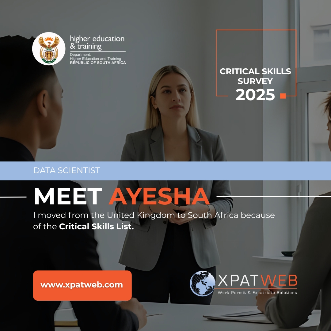 Ayesha, a UK data scientist, joined a financial firm in Johannesburg to build machine learning models for risk and compliance.
 
Her visa was approved in 6 weeks after her role was flagged in the Critical Skills Survey.

Shape the Critical Skills List: bit.ly/45ppsaL