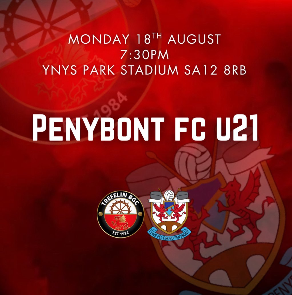 Tonight the Under 21s play @penybontfc_ at the Ynys Park at 7:30pm.

@trefelinbgcbar will be open showing live sport⚽️