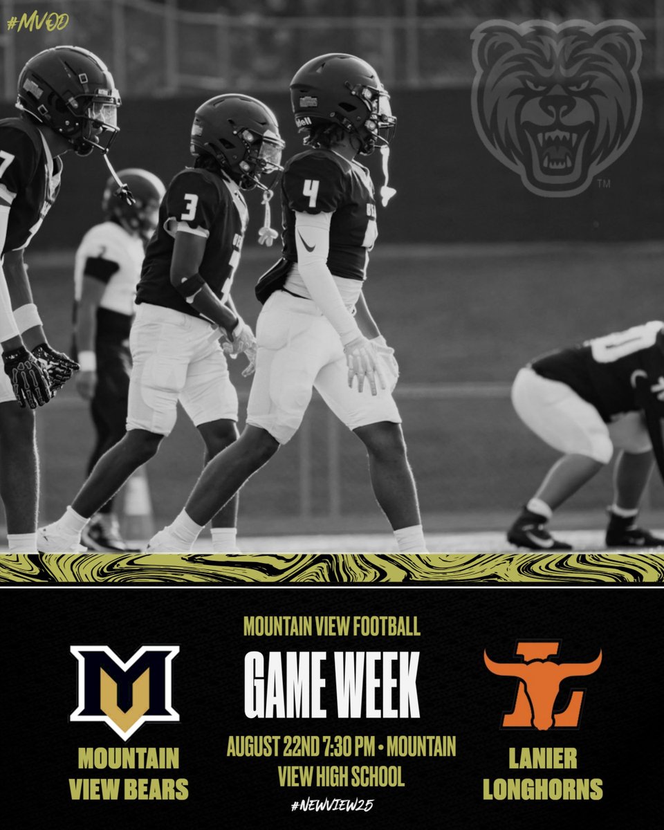 Mountain View Bears Football (@mvfootballbears) on Twitter photo It's Game Week in Bear Country‼️ 
Come out and support our Bears for our Home Opener against the Longhorns‼️ 
#NewView25
#GoBears 🐻 It's Game Week in Bear Country‼️ 
Come out and support our Bears for our Home Opener against the Longhorns‼️ 
#NewView25
#GoBears 🐻