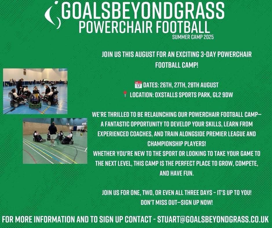 ⚽🌞 Want to sharpen your Powerchair Football skills before the season starts?

Check out this awesome Summer Camp on 27th &amp; 28th August! 🎉

🔥 Spaces are nearly gone – sign up quick!

Hosted by <a href="/GoalsBG/">Goals Beyond Grass</a>