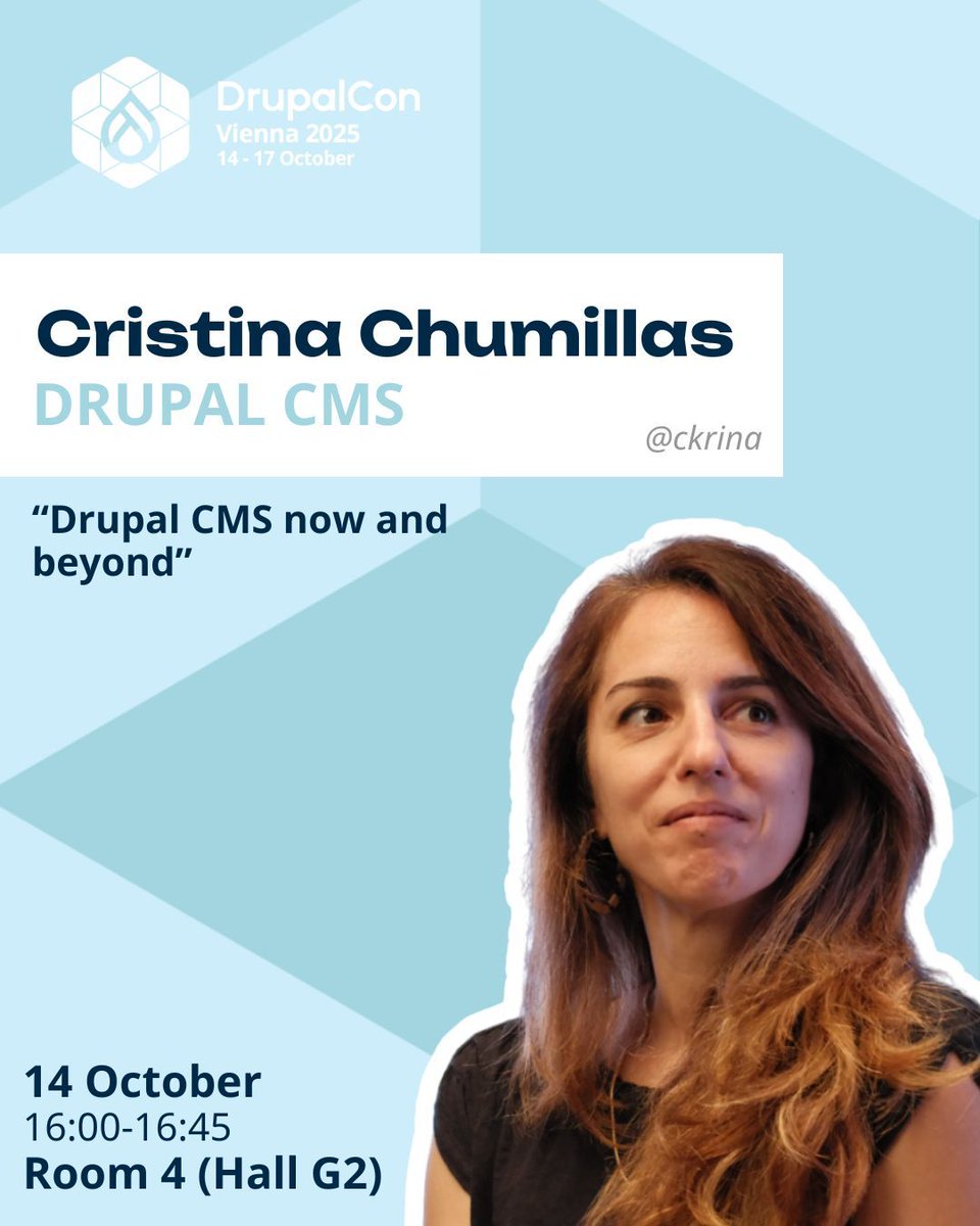 DrupalConEur's tweet image. Cristina Chumillas will join #DrupalConVienna as the featured speaker of the DRUPAL CMS track. Join her session “Drupal CMS now and beyond” on 14 October.
Join us in Vienna for a session you won’t want to miss! 
👉buff.ly/Fw8934q 
#DrupalConEur #DrupalCMS